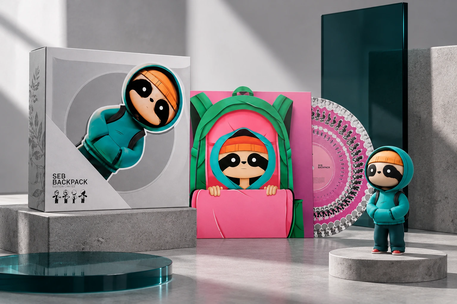 Édition SEB Backpack en studio : coffret, pochette illustrée, picture disc et figurine turquoise