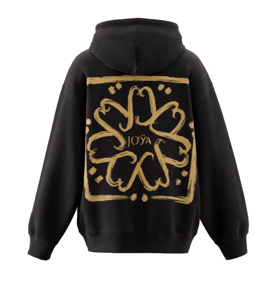 Hoodie noir JOŸA au motif doré, vue à 360°